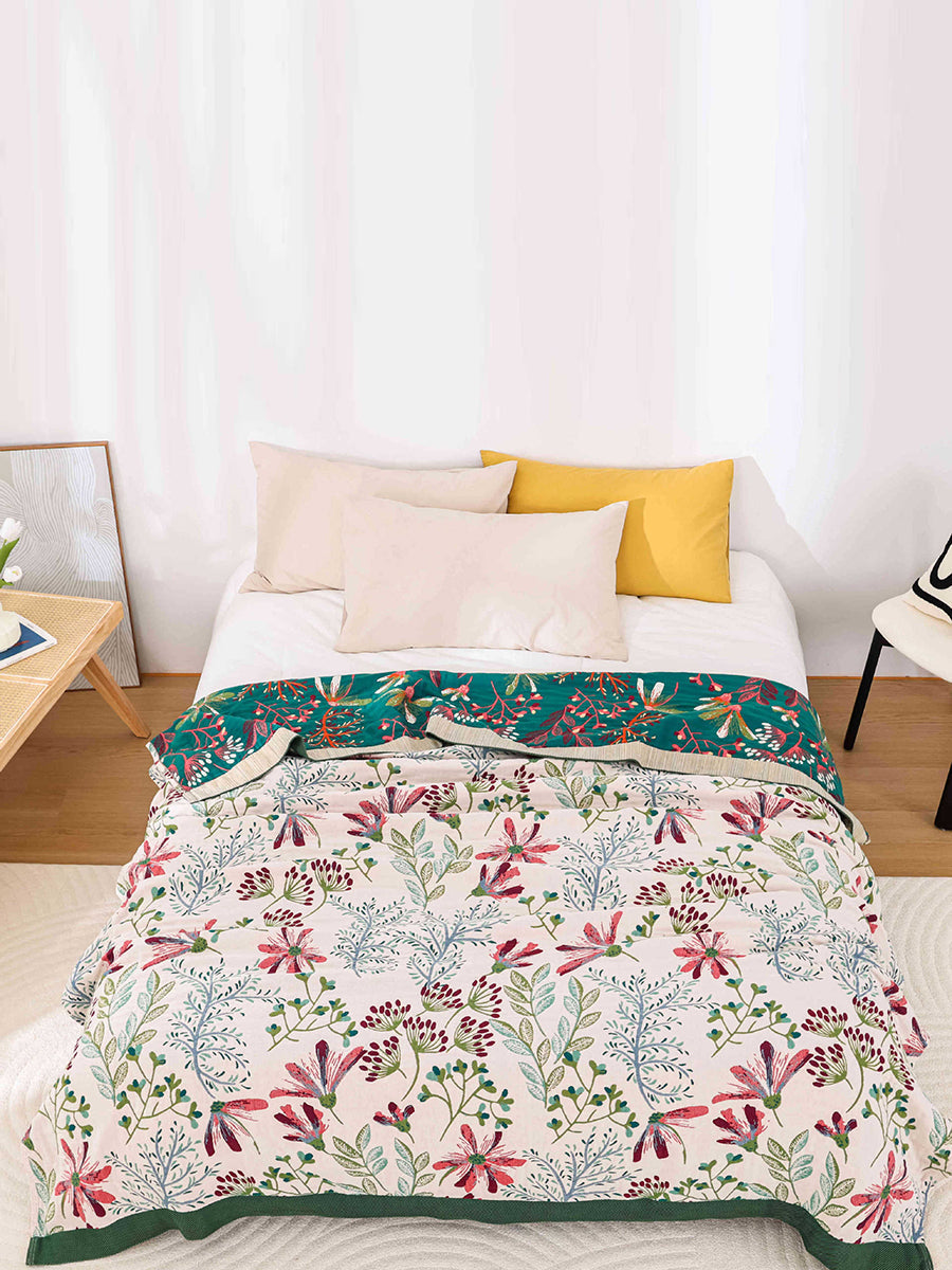 Multi-layer Cotton Flower Jacquard Bedcover Sofa Blanket RR015