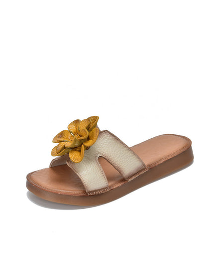 Slippers Genuine Flower Women Casual Leather