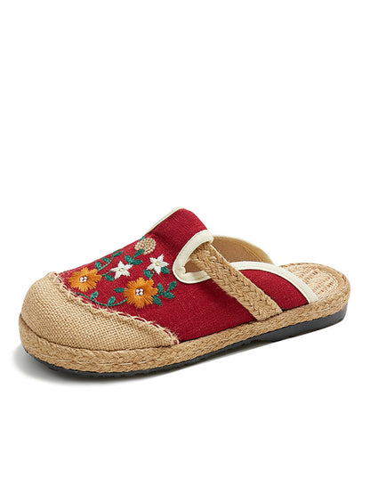 Women Summer Ethnic Flower Embroidery Slippers CC050