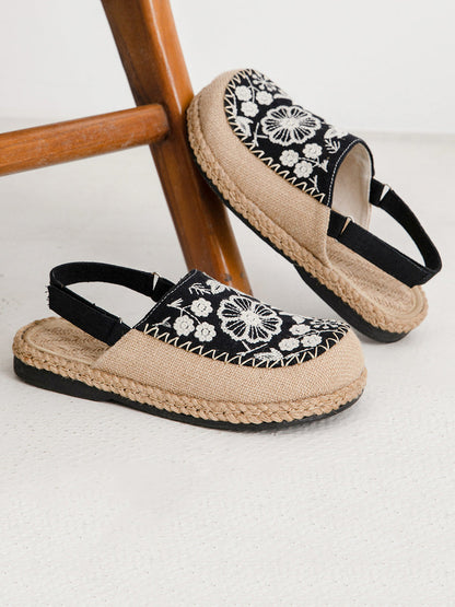 Women Sandals Linen Embroidery Ethnic Flower