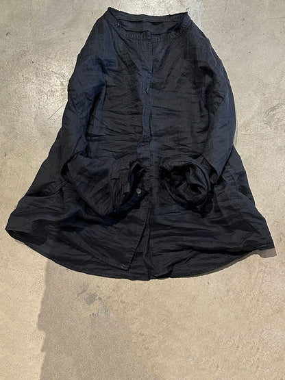 Solid Loose Women Blouse Vintage Collar Stand Ramie