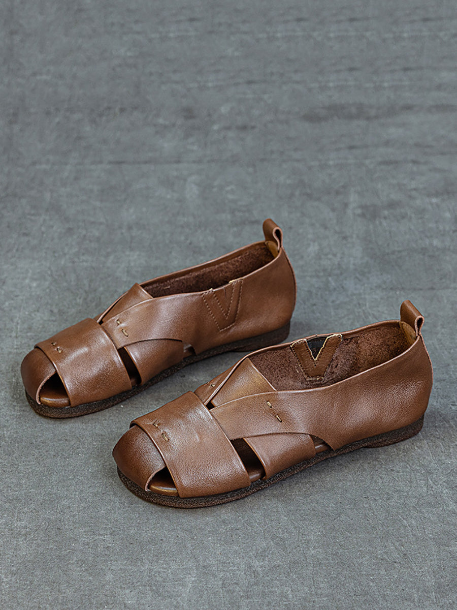 Vintage Flat Women Genuine Leather Sandals