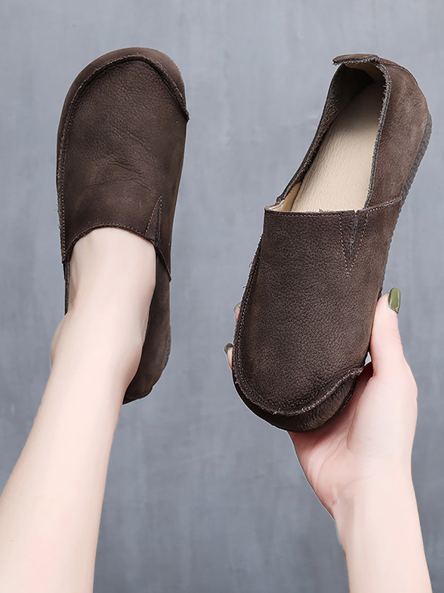 Leather Retro Solid Summer Falt Women Shoes