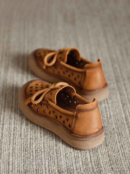 Genuine Shoes Hollow Out Summer Leather Flat Women