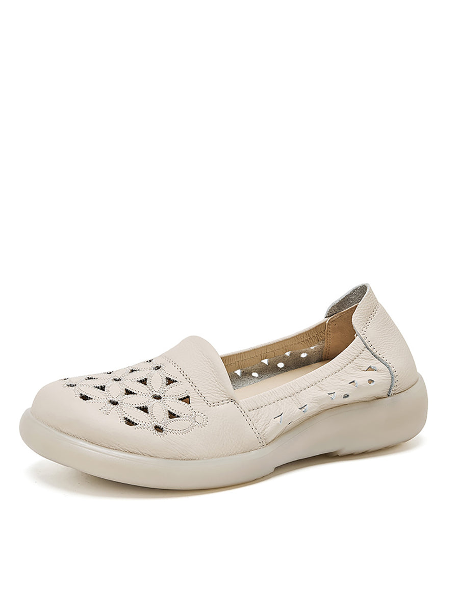 Leather Mid Shoes Flower Summer Women Soft Heel