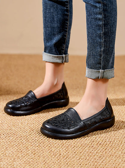 Leather Mid Shoes Flower Summer Women Soft Heel