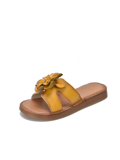 Slippers Genuine Flower Women Casual Leather