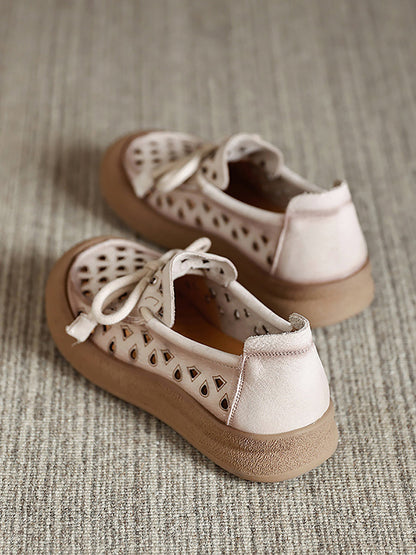 Genuine Shoes Hollow Out Summer Leather Flat Women