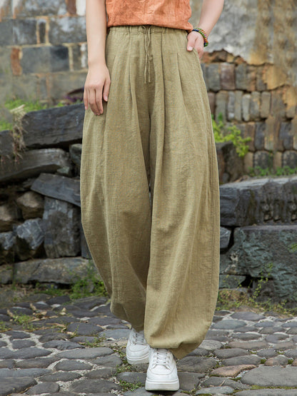 Women Pure Ramie Straight Worn Color Summer Pants
