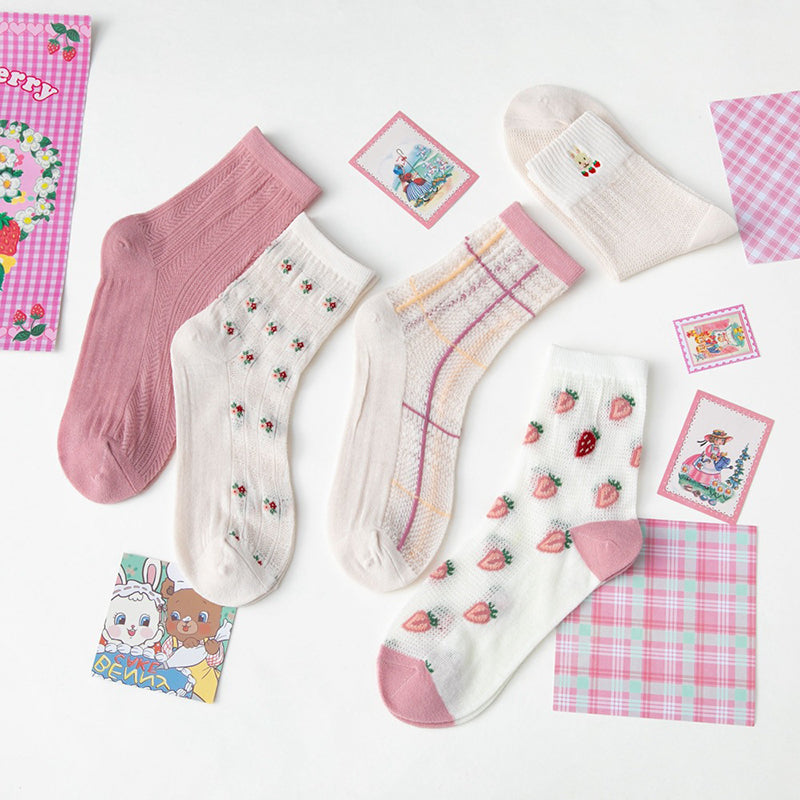 5 Pairs Women Summer Japan Style Cute Print Socks CC033