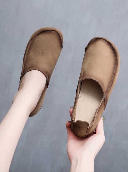 Leather Retro Solid Summer Falt Women Shoes
