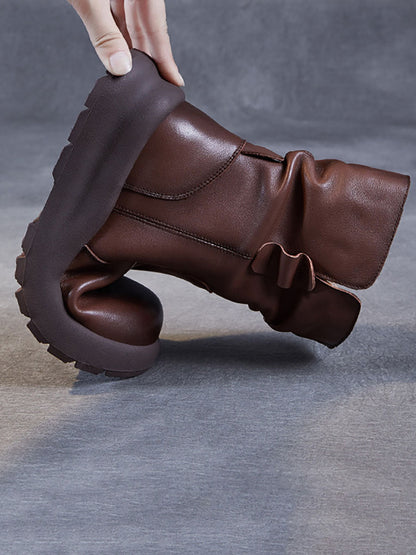 Women Winter Genuine Leather Spliced Low Heel Boots AX1045