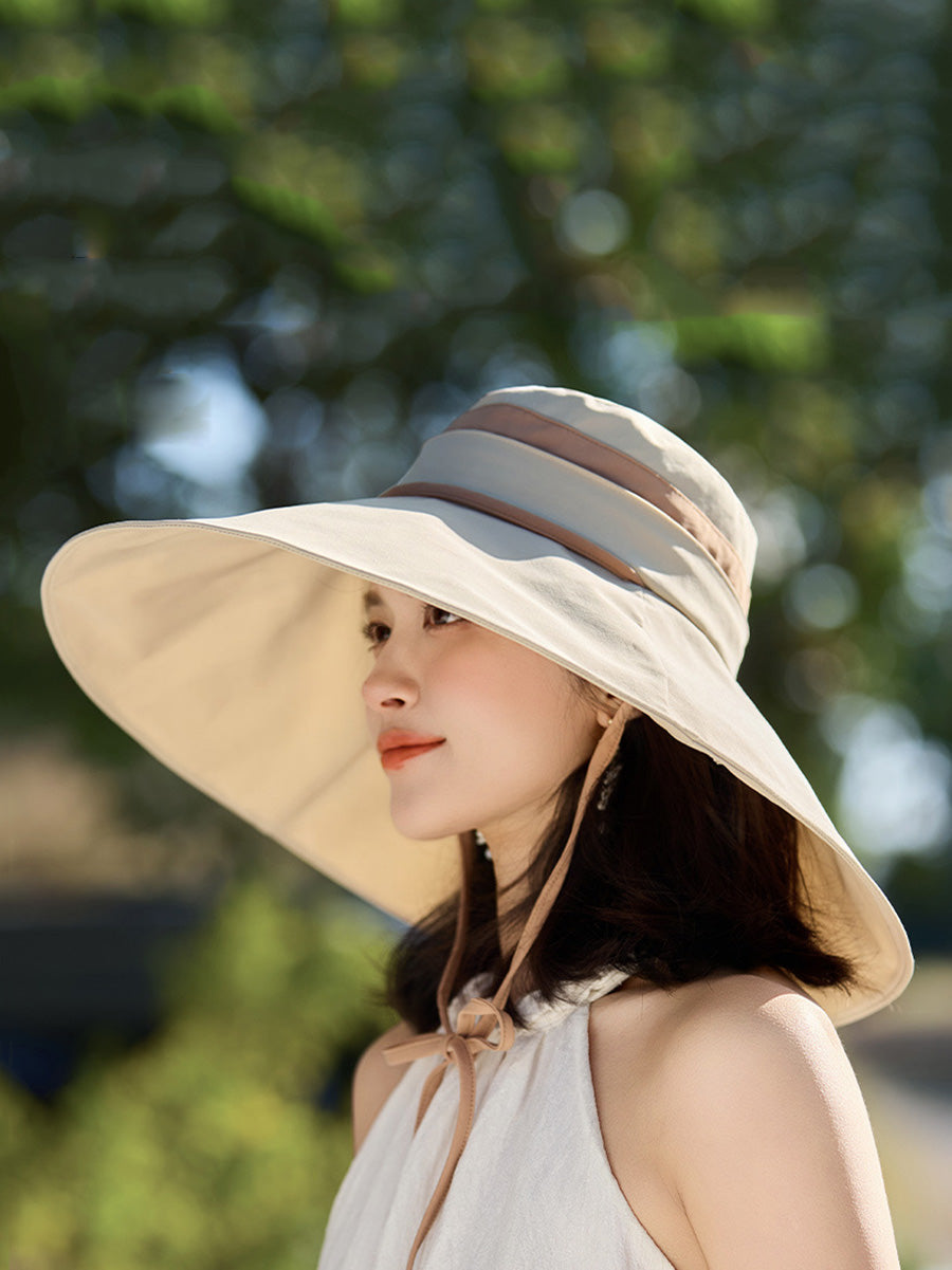 Sunproof Large Brim Women Stripe Hat Casual
