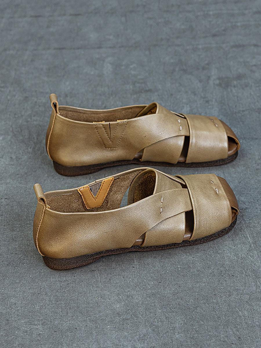 Vintage Flat Women Genuine Leather Sandals