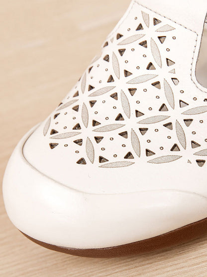 Heel Hollow Out Genuine Low Leather Women Shoes Vintage