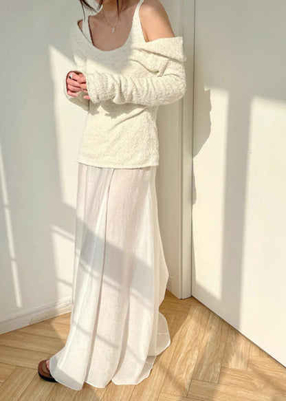 Boutique White O-Neck Asymmetrical Drawstring T Shirts And Maxi Skirt Two Pieces Set Summer AJ1031