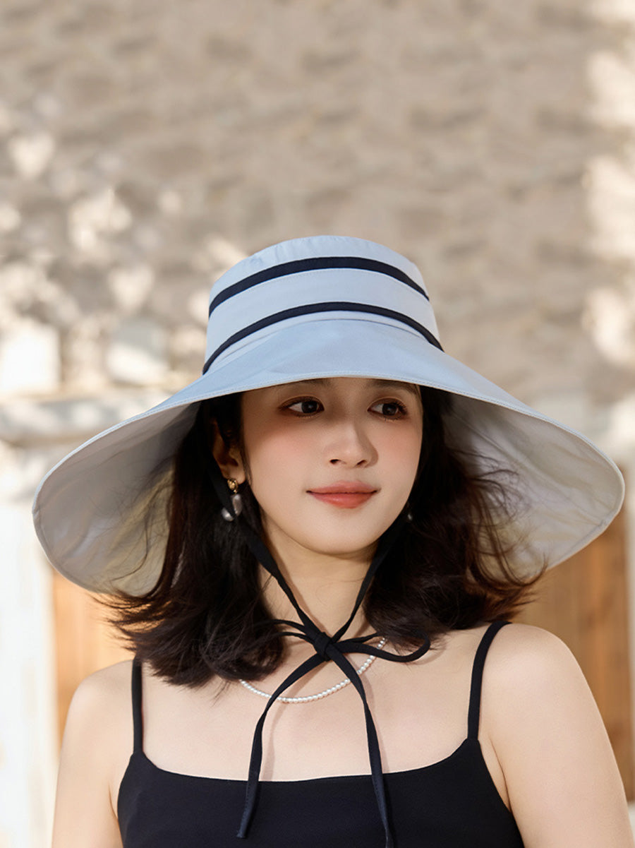 Sunproof Large Brim Women Stripe Hat Casual