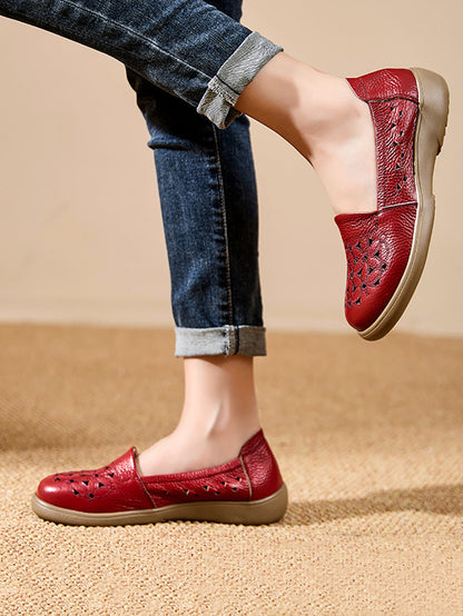 Leather Mid Shoes Flower Summer Women Soft Heel