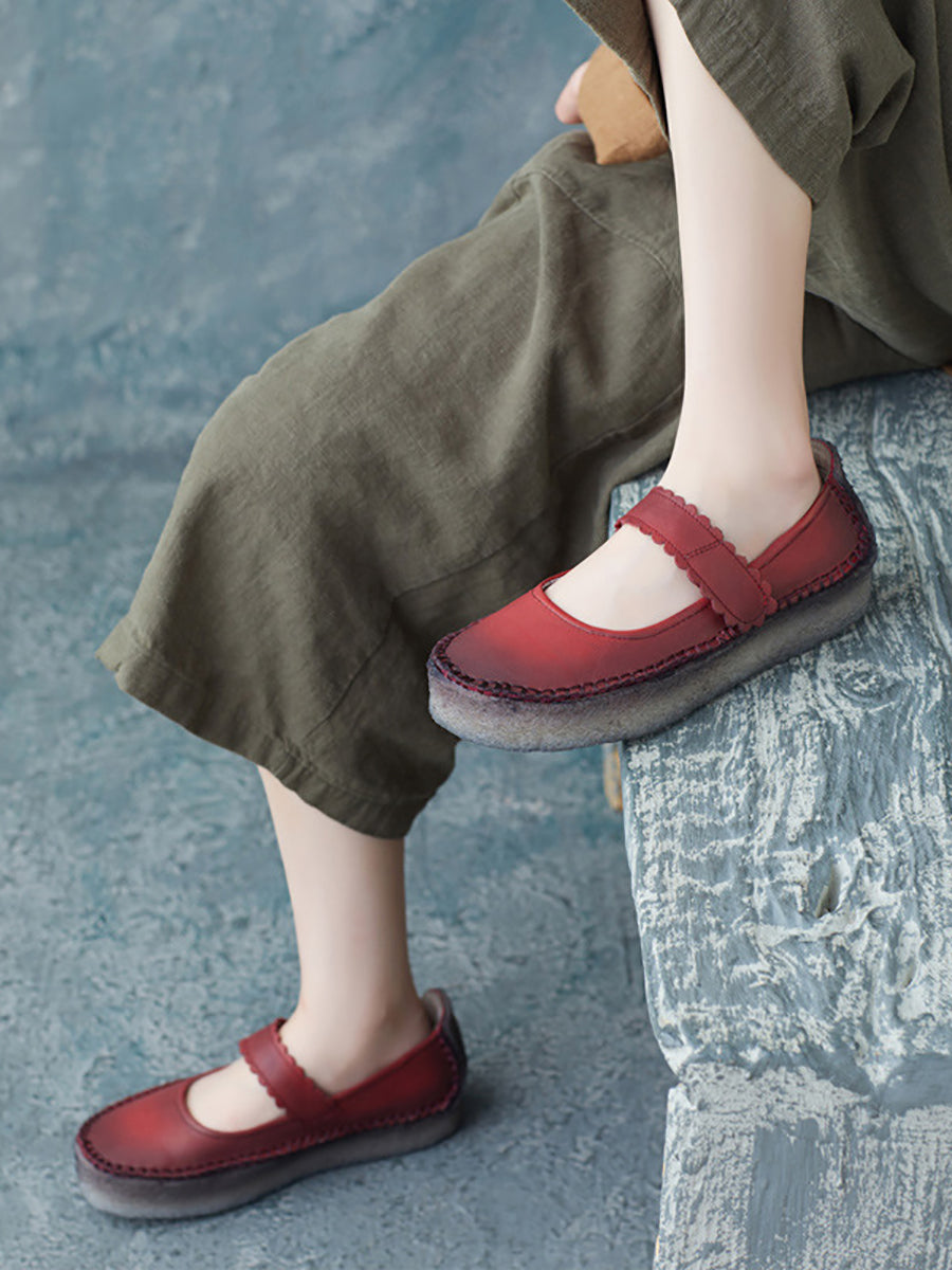 Women Summer Casual Solid Leather Velcro Flat Shoes ZZ1040