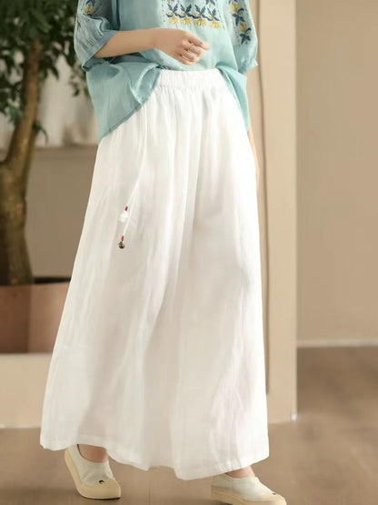 Women Summer Dual-layer Wide-leg Ramie Pants FD049