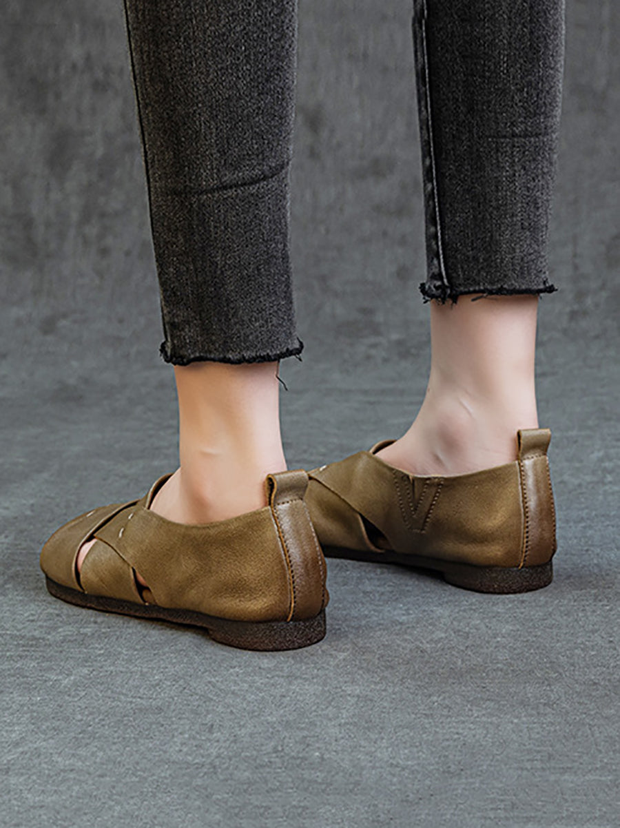 Vintage Flat Women Genuine Leather Sandals