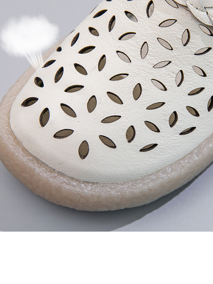 Women Summer Leather Solid Cutout Flat Sandals RR1026