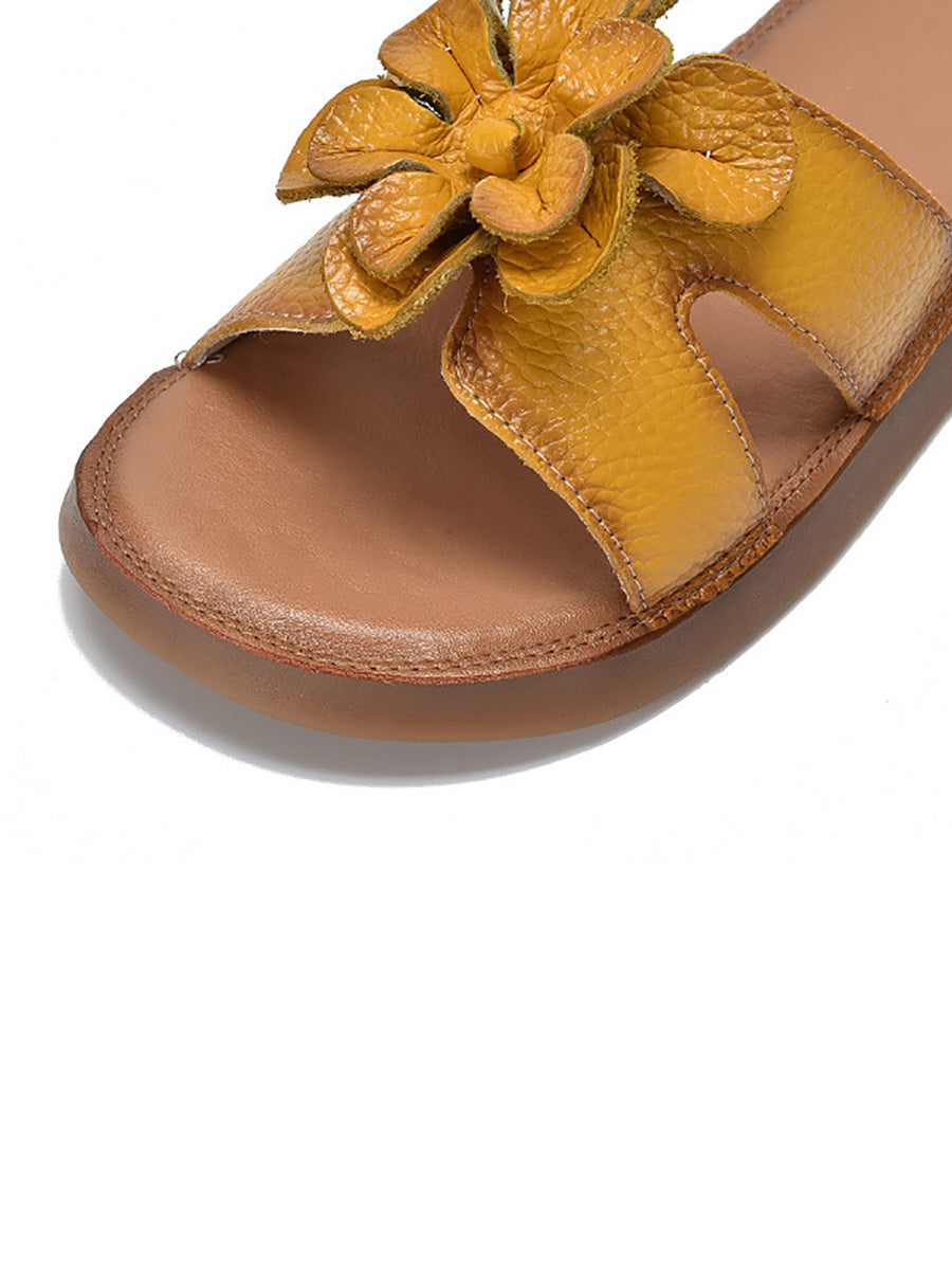 Slippers Genuine Flower Women Casual Leather