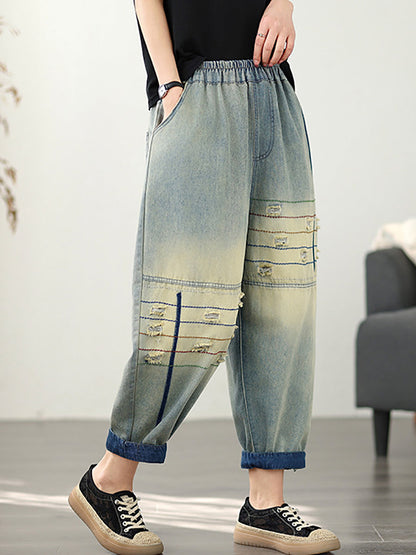 Pants Frayed Retro Denim Harem Women
