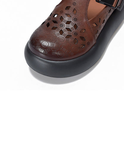Out Hollow Casual Leather Women Genuine Shoes Summer Platform