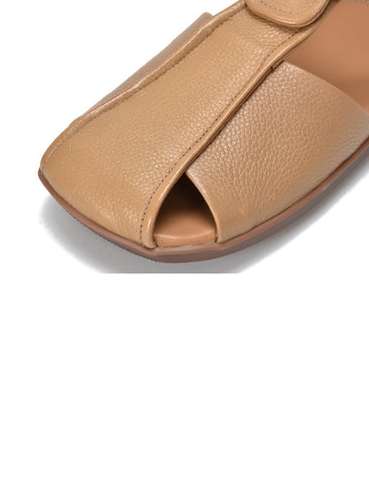 Women Summer Vintage Soft Leather Spliced Flat Sandals ZZ1027