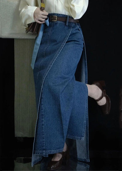 New Blue Waist Spring Denim High Open Skirts Side