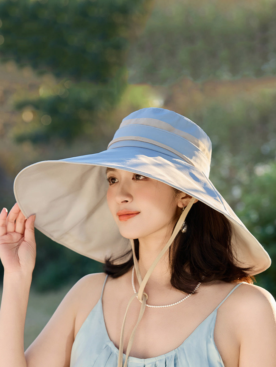 Sunproof Large Brim Women Stripe Hat Casual