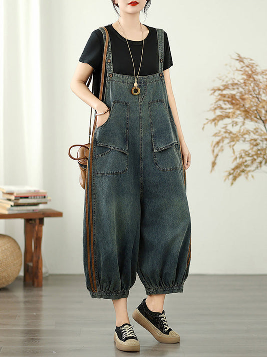 Jumpsuits Summer Worn Stripe Denim Women Loose