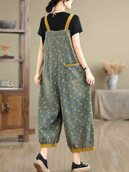Women Casual Denim Jumpsuits Floral Wide-leg Summer