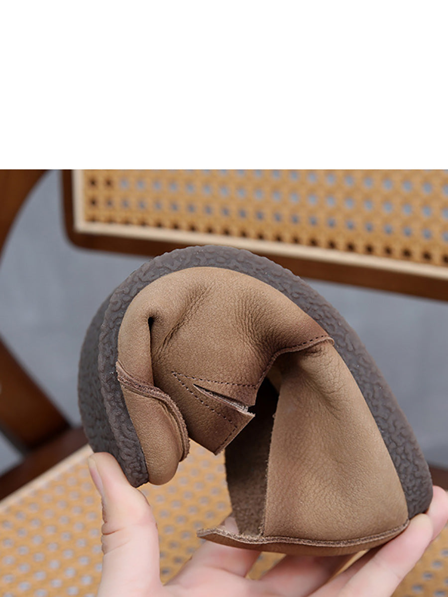 Leather Retro Solid Summer Falt Women Shoes