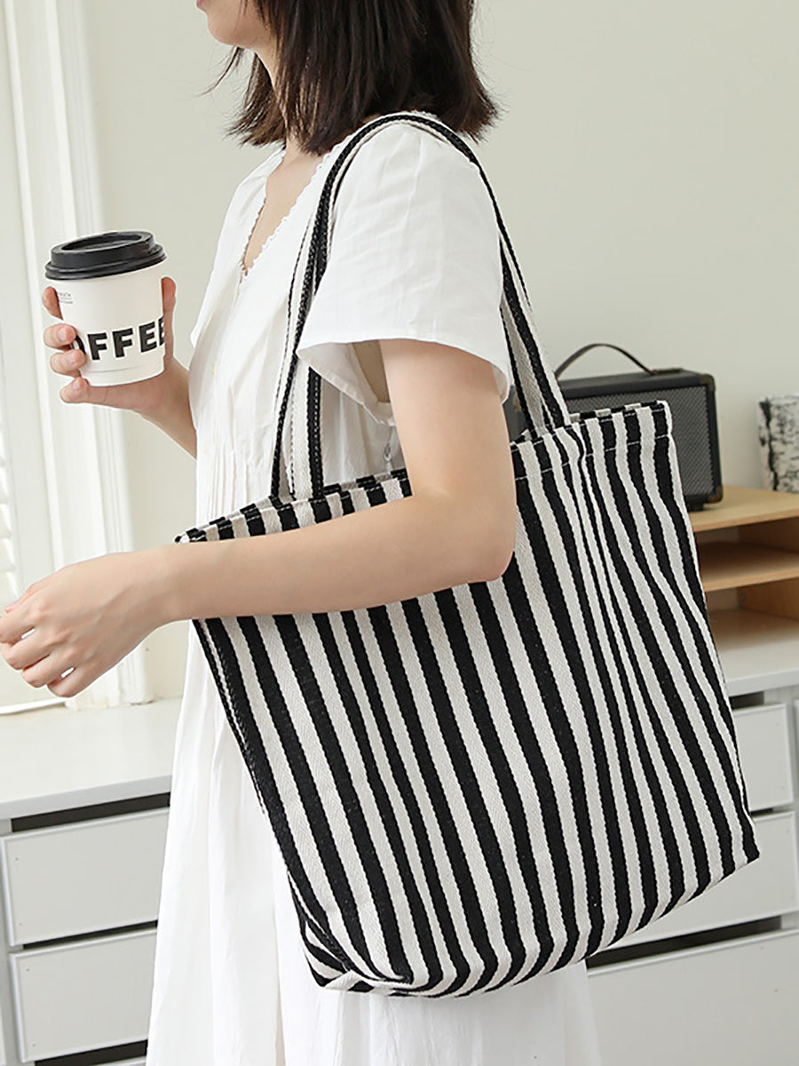 Casual Women Stripe Shoulder Canvas Bag