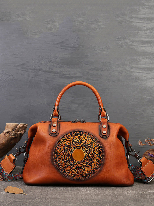 Women Leather Flower Spliced Capacity Hand Bag Shoulder Bag AX1007