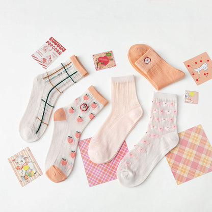 5 Pairs Women Summer Japan Style Cute Print Socks CC033