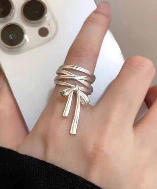 Sterling DIY Rings Ribbon Bow Silk Silver