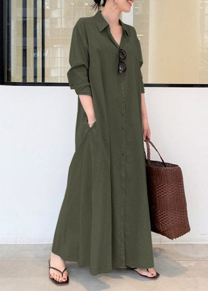 Army Robe Green Dresses Oversized Vintage Cotton Spring
