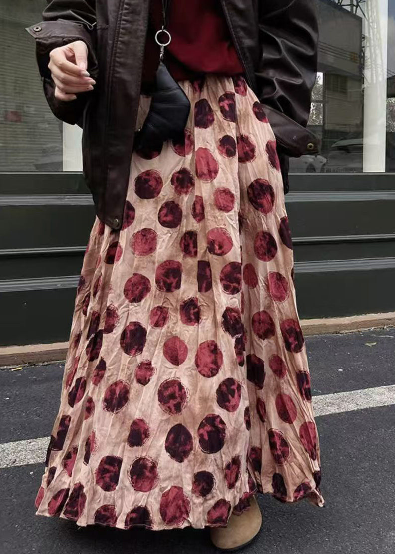 Waist Elastic Skirts Print Cotton Pink Summer