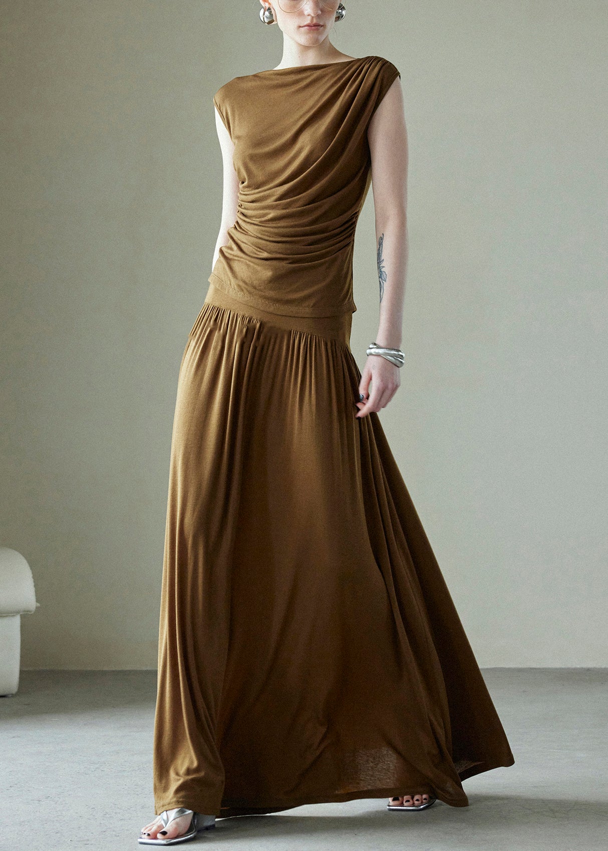 Pieces Wrinkled Brown Set Original Cotton Two Design Simple