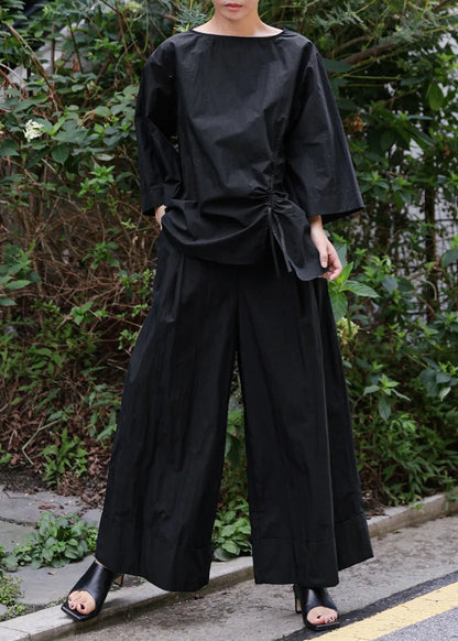 Elastic Organic Wide-Leg Waist Khaki Pants