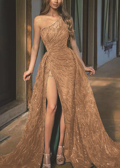 Open Dress One Chic Sleeveless Shoulder Green Side Party