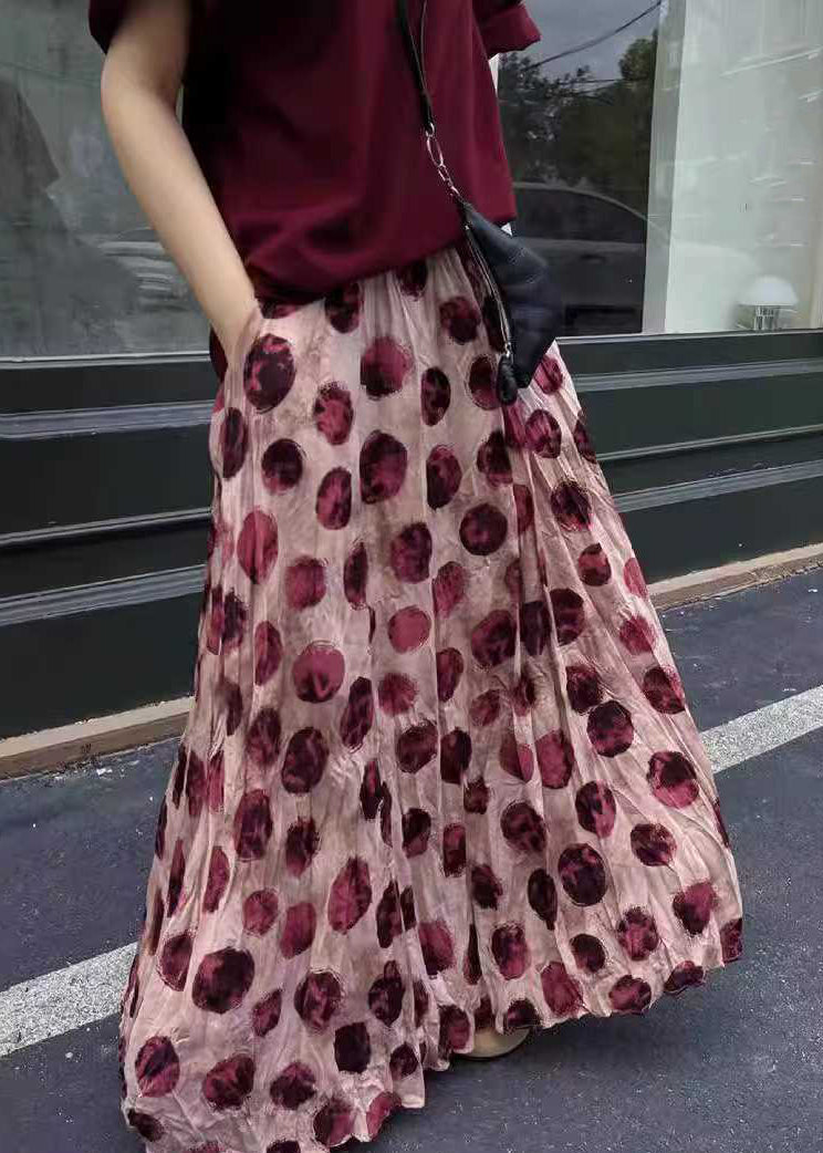 Waist Elastic Skirts Print Cotton Pink Summer