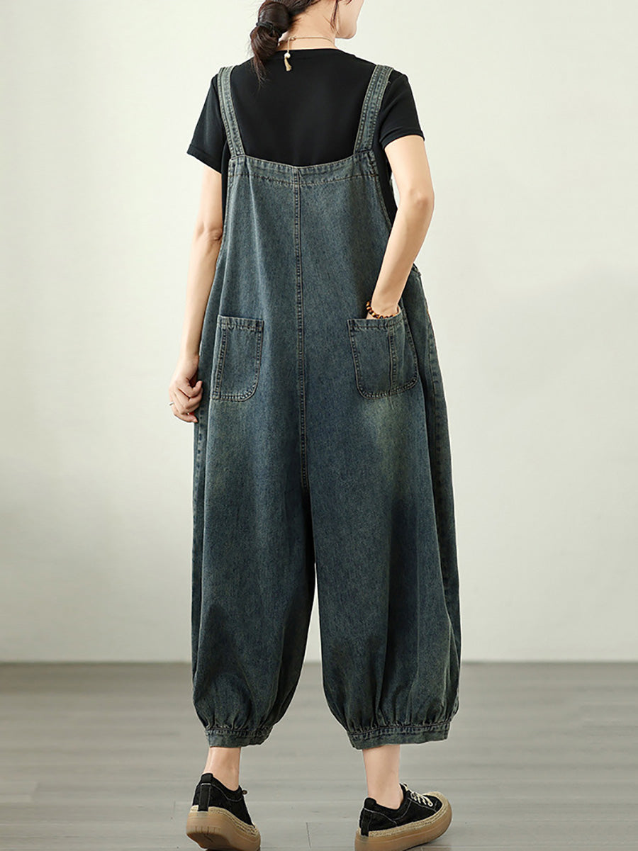 Jumpsuits Summer Worn Stripe Denim Women Loose