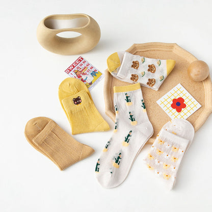 5 Pairs Women Summer Japan Style Cute Print Socks CC033