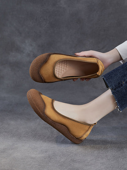 Summer Colorblock Leather Women Flat Genuine Shoes