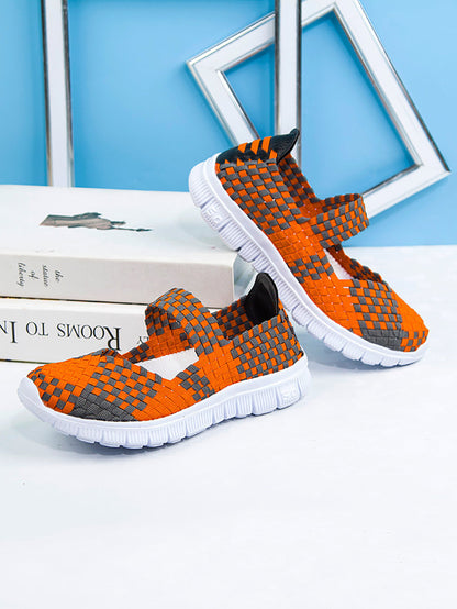 Women Summer Casual Colorblock Weave Flat Shoes RR1017