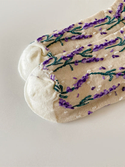 5 Pairs Women Flower Jacquard Colorblock Cotton Socks AH1024